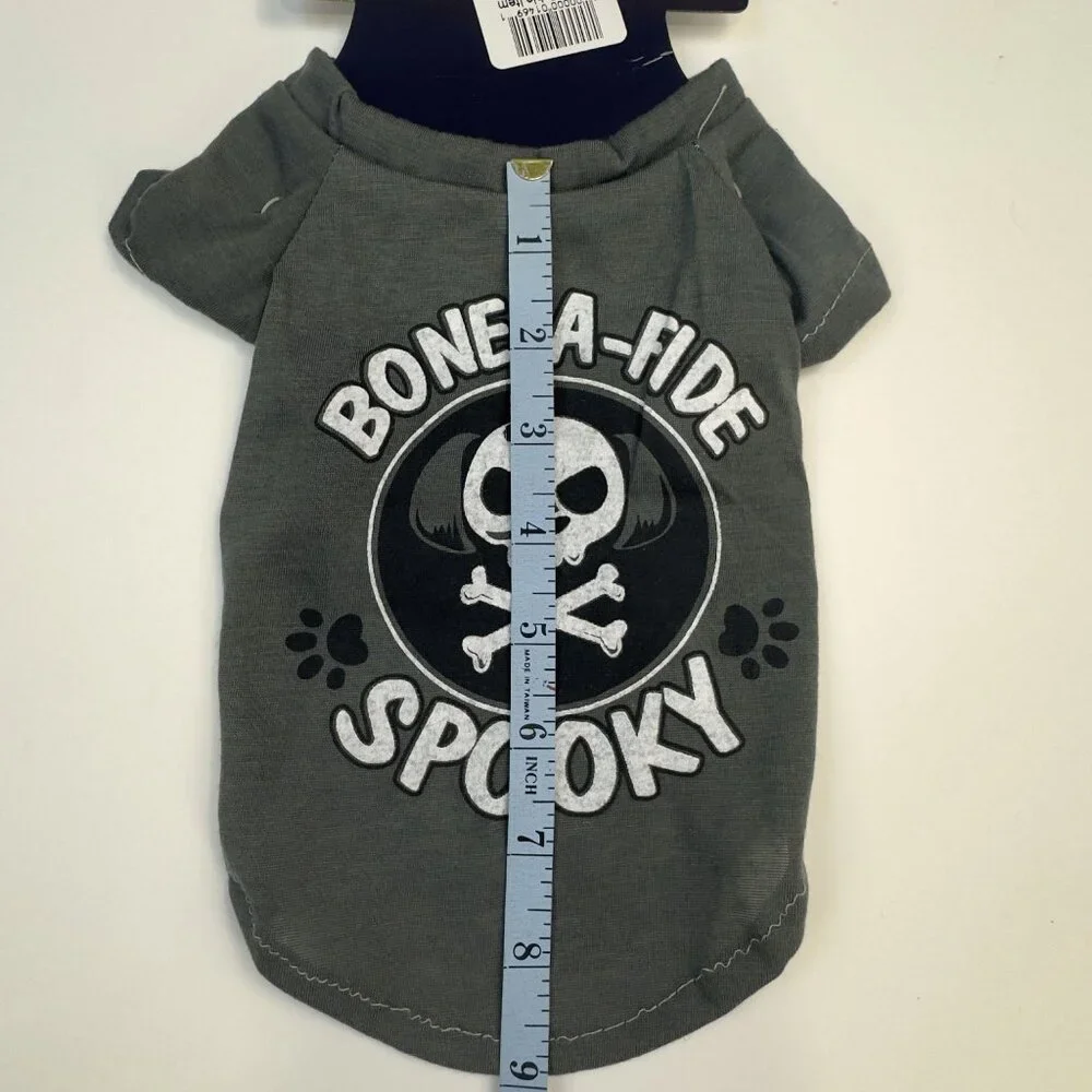 Bone-A-Fide Spooky Novelty Pet Halloween Tee Small Gray Skull Dog Costume NEW